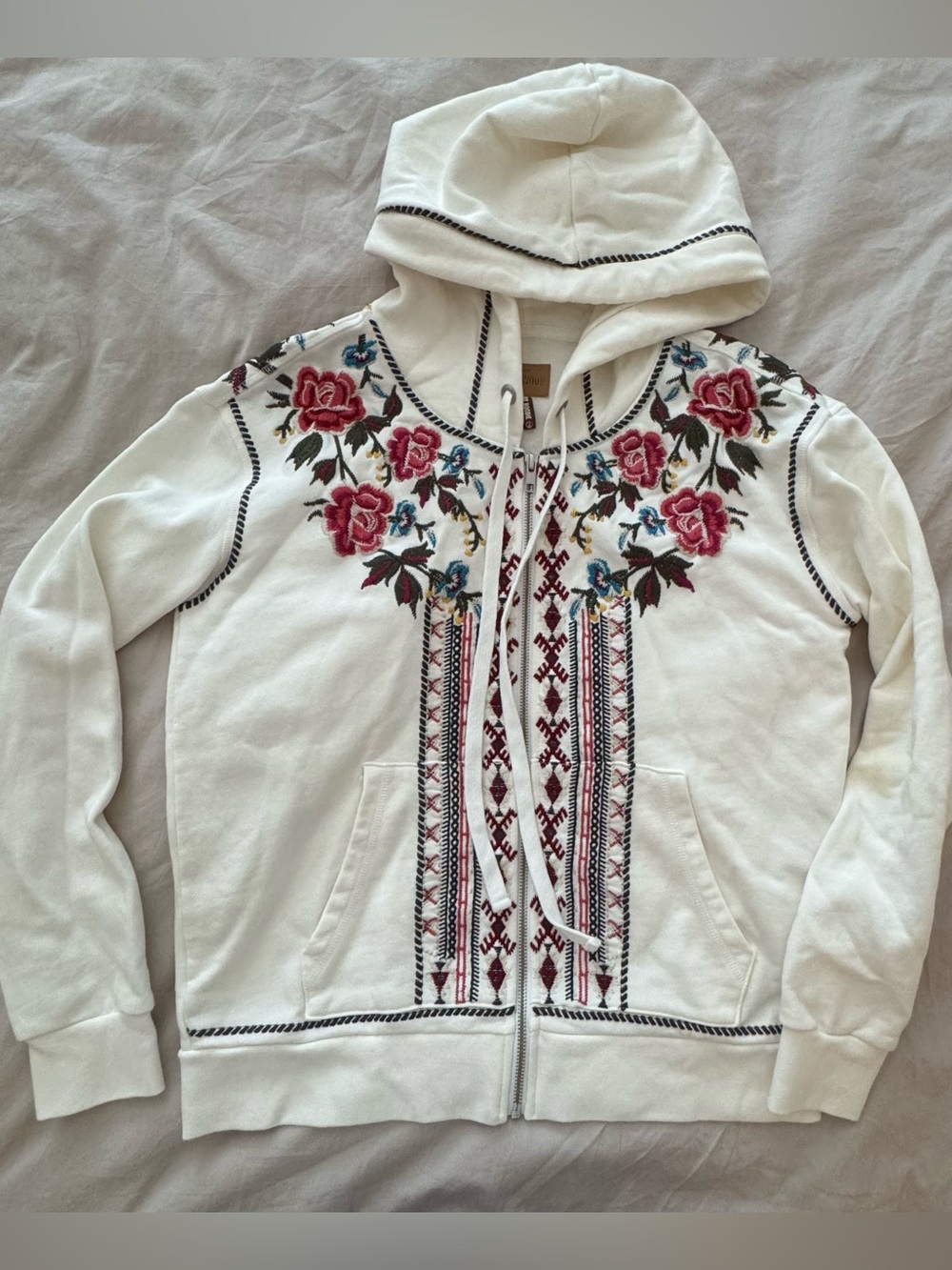 Driftwood Floral Embroidered Full Zip Teddy Hoodie Sweatshirt Women’s Size Small - Picture 2 of 14